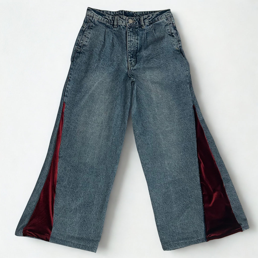 WIDE Leg Velvet THRU Jeans (Maroon)